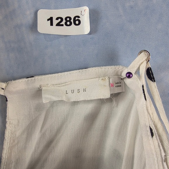 Lush Polka Dot Cutout Midi Dress White Black Ruffle Surplice Womens Size Medium - Picture 2 of 7